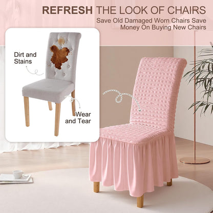 1 Pcs Stretch Chair Cover with Skirt for Dorm Dining,Pink