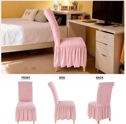 1 Pcs Stretch Chair Cover with Skirt for Dorm Dining,Pink