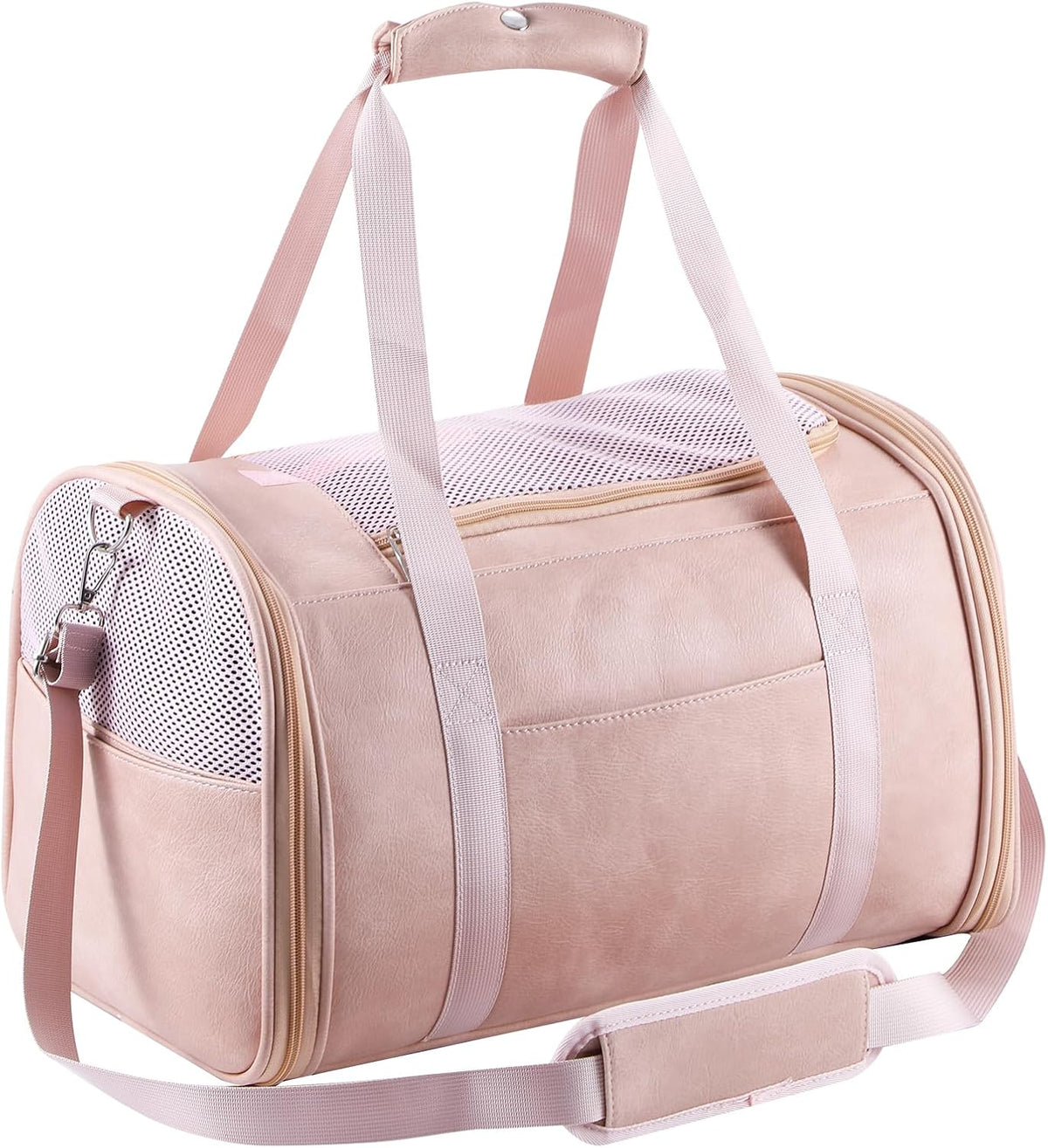 Lasaviin Fashion Leather Dog Carrier Cat Carrier Airline Approved Pet Carrier for Small Medium Dogs Cats Under 15Lbs, Collapsible Soft Sided Travel Puppy Carrier Pink