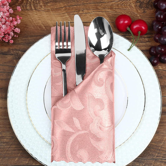 12 Pack Rose Gold Satin Napkins 17 x 17 Inch Damask Napkins, Silky Soft Jacquard Table Cloth Napkin Set of 12, Square Table Napkins Fabric Dinner Napkins for Wedding Banquet Party Decoration