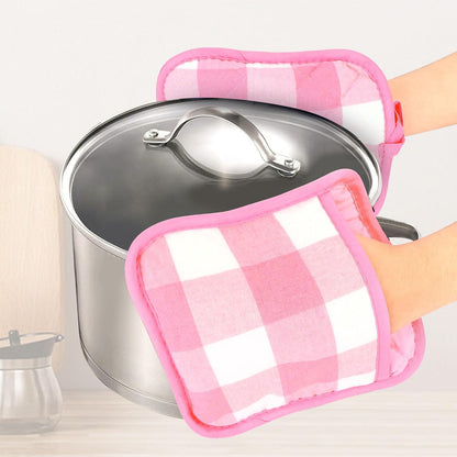 4 Pieces Checked Pot Holders Set, Heat Resistant Oven Mitts Pads with Pocket, Non-Slip Potholders for Kitchens Clearance Backing Cooking Countertop Decor Accessories (White, Pink)