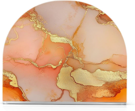 Napkin Caddy for Tabletop 1 Pack 4mm Thick Acrylic U-Shaped Design Luncheon & Cocktail Napkin Holder Kitchen & Dining Table Decorative Tabletop Accessory Marble Gold Peach