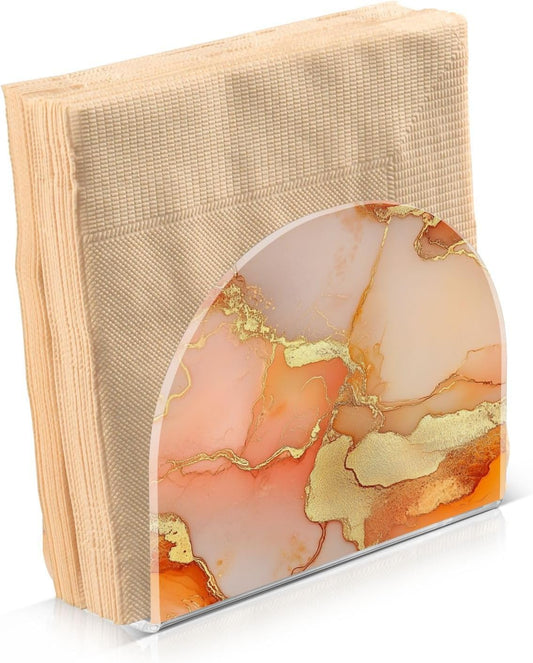 Napkin Caddy for Tabletop 1 Pack 4mm Thick Acrylic U-Shaped Design Luncheon & Cocktail Napkin Holder Kitchen & Dining Table Decorative Tabletop Accessory Marble Gold Peach
