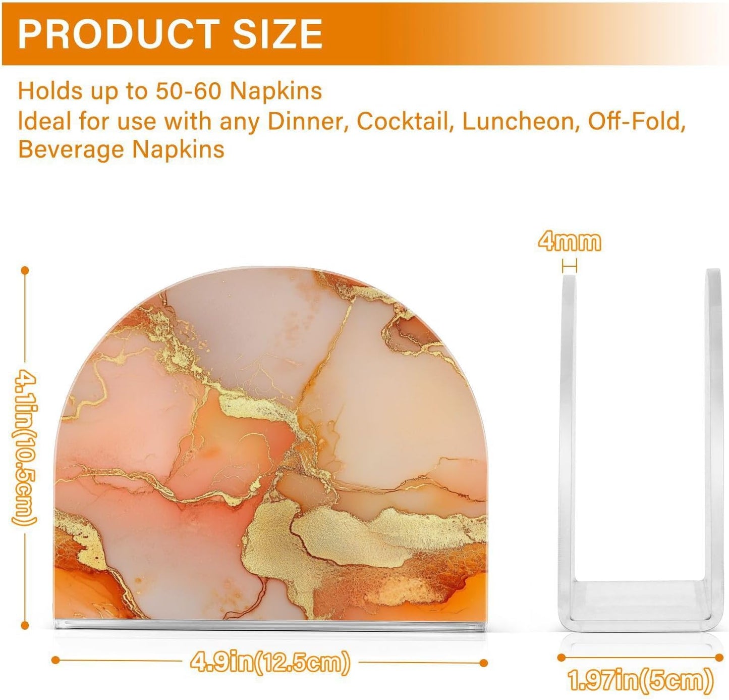 Napkin Caddy for Tabletop 1 Pack 4mm Thick Acrylic U-Shaped Design Luncheon & Cocktail Napkin Holder Kitchen & Dining Table Decorative Tabletop Accessory Marble Gold Peach