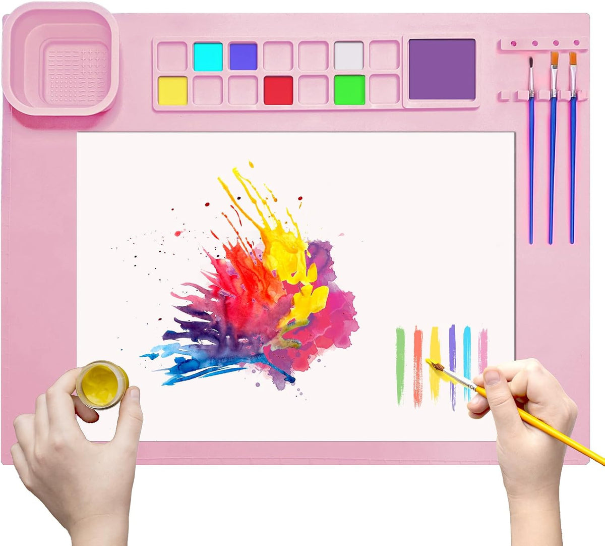 Silicone Painting Mat 20"x16", Art Craft Mat with Cup, Pink