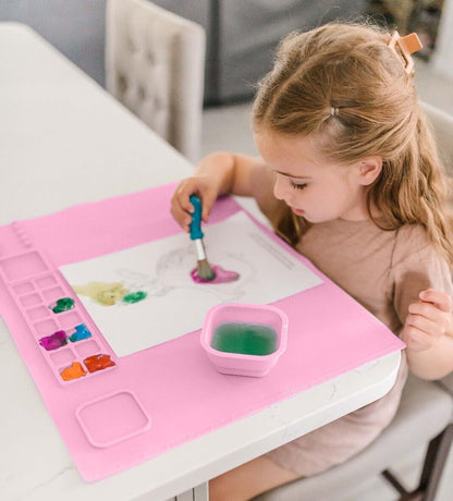 Silicone Painting Mat 20"x16", Art Craft Mat with Cup, Pink
