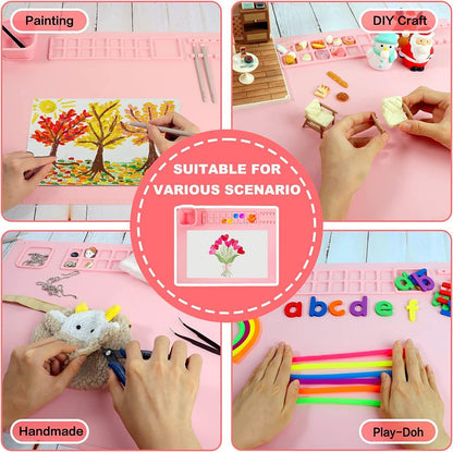 Silicone Painting Mat 20"x16", Art Craft Mat with Cup, Pink