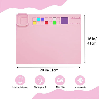 Silicone Painting Mat 20"x16", Art Craft Mat with Cup, Pink
