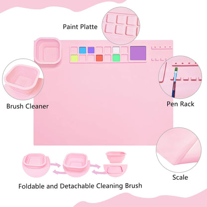 Silicone Painting Mat 20"x16", Art Craft Mat with Cup, Pink