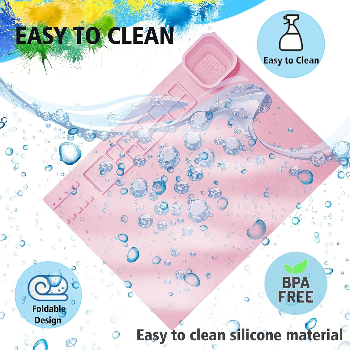 Silicone Painting Mat 20"x16", Art Craft Mat with Cup, Pink