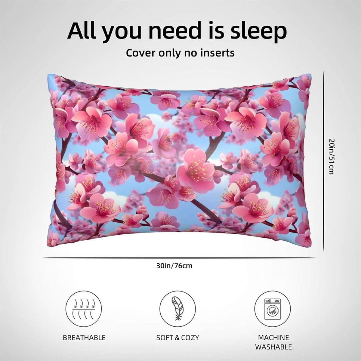 Bright Pink Peach Blossom Flower Satin Pillowcase for Hair and Skin 20x30 in Queen Size Pillows Case Cover with Zipper (Without Inserts)