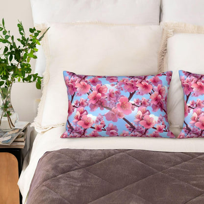 Bright Pink Peach Blossom Flower Satin Pillowcase for Hair and Skin 20x30 in Queen Size Pillows Case Cover with Zipper (Without Inserts)