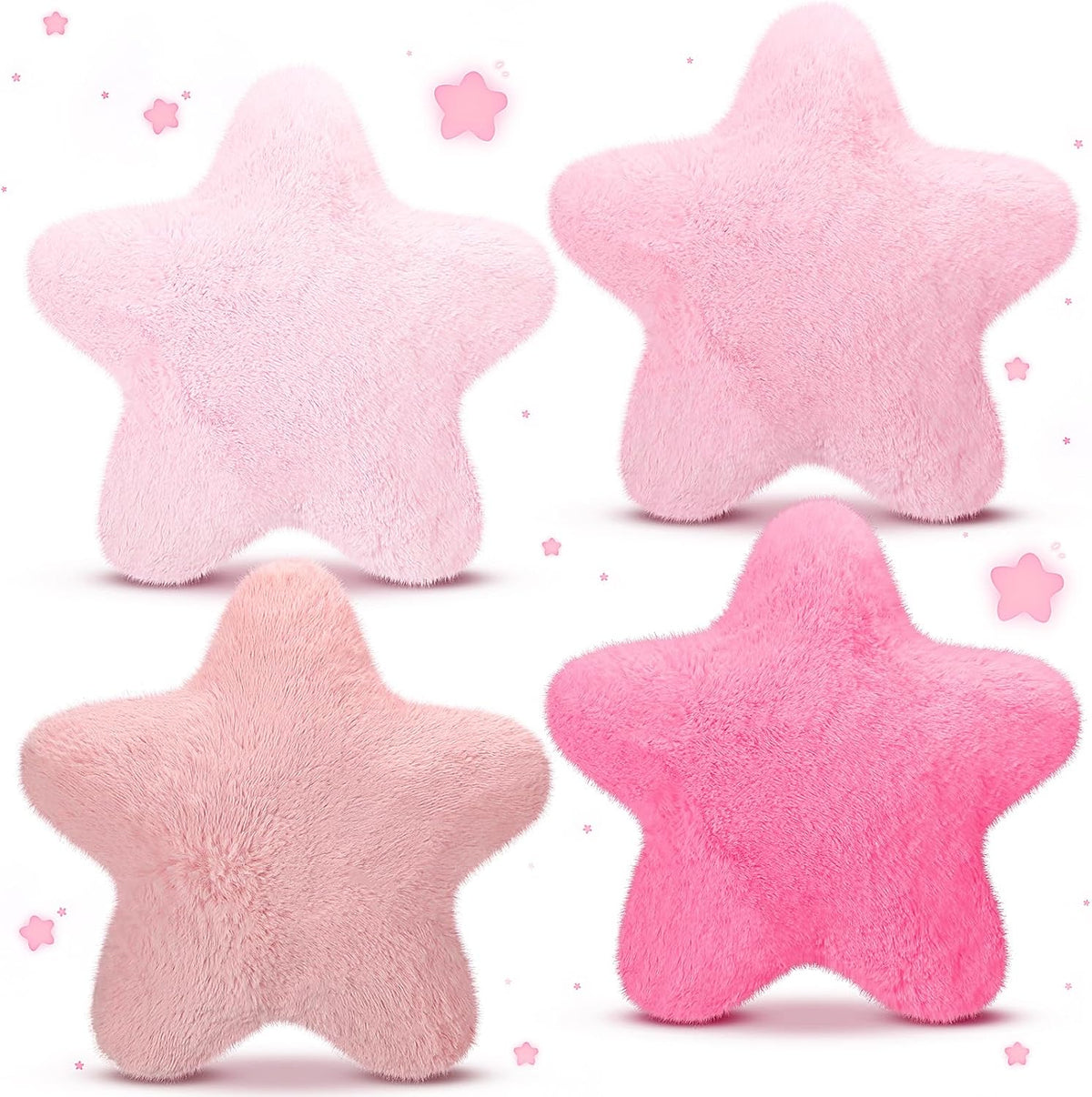 4 Pcs Star Throw Pillows for Girls, Faux Fur, Multiple Pinks