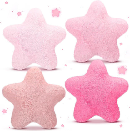 4 Pcs Star Throw Pillows for Girls, Faux Fur, Multiple Pinks