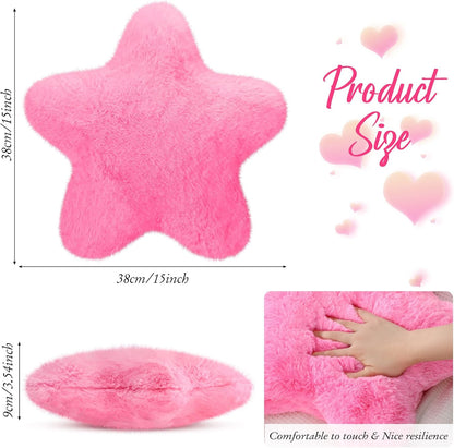 4 Pcs Star Throw Pillows for Girls, Faux Fur, Multiple Pinks