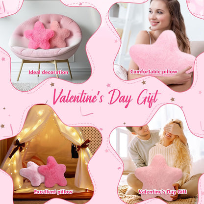 4 Pcs Star Throw Pillows for Girls, Faux Fur, Multiple Pinks