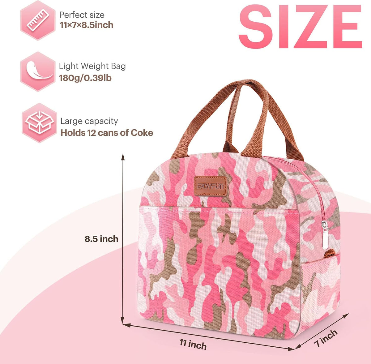 Lunch Bag for Women & Men Adult Insulated Lunch Box, Small Leakproof Cooler Food Lunch Containers Reusable High Capacity Lunch Tote Bags for Work, Travel, Outdoor (Pink Camo)