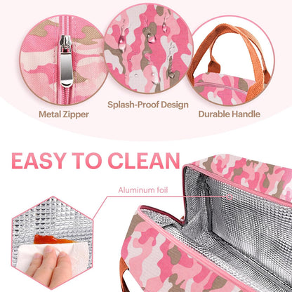 Lunch Bag for Women & Men Adult Insulated Lunch Box, Small Leakproof Cooler Food Lunch Containers Reusable High Capacity Lunch Tote Bags for Work, Travel, Outdoor (Pink Camo)