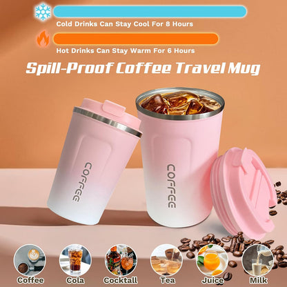 Travel Coffee Mug Leak-Proof, Reusable Coffee Cups with Lids, Stainless Steel Vacuum Insulated Coffee Tumblers, Thermal Insulation Cup for Men and Women Hot & Cold Drinks(2nd-Pink White, 12OZ)