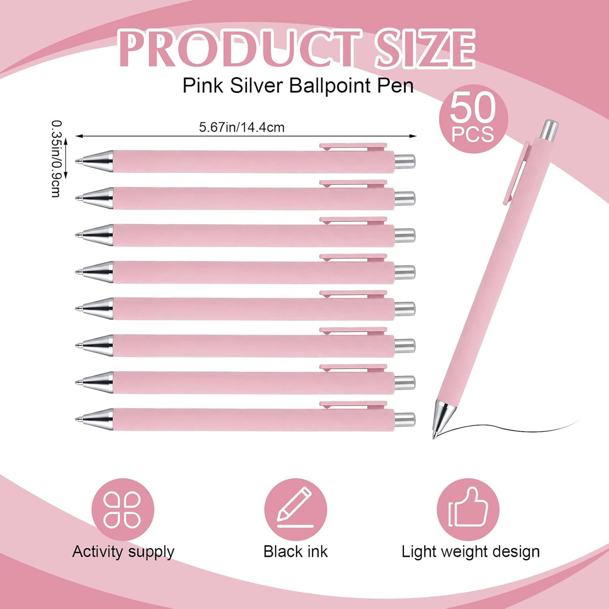 50 Pcs Pink Silver Ballpoint Pens Bulk 0.5mm