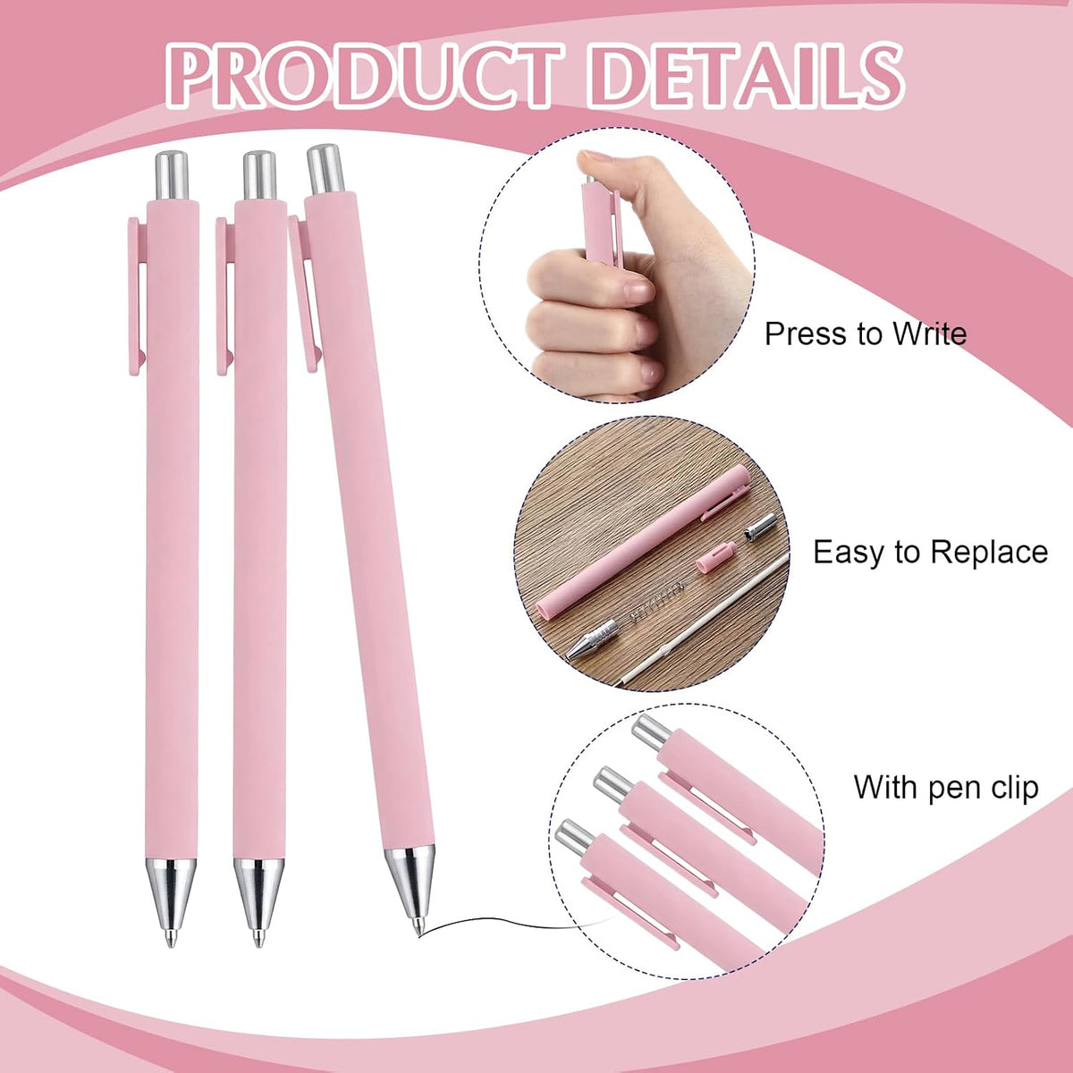 50 Pcs Pink Silver Ballpoint Pens Bulk 0.5mm
