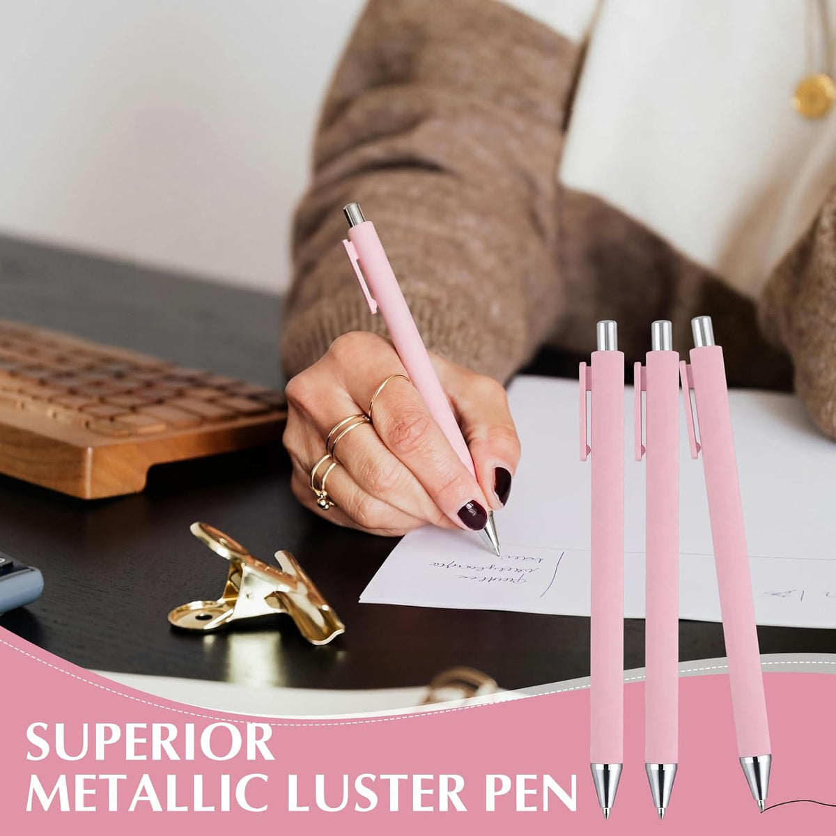 50 Pcs Pink Silver Ballpoint Pens Bulk 0.5mm