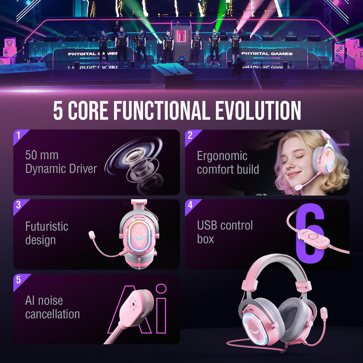 AmpliGame H13P Wired RGB Gaming Headset for PC, Mac, PS4, PS5