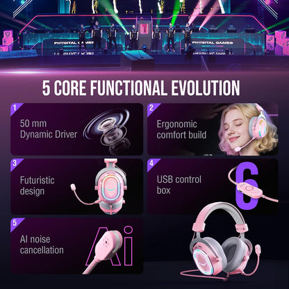 AmpliGame H13P Wired RGB Gaming Headset for PC, Mac, PS4, PS5