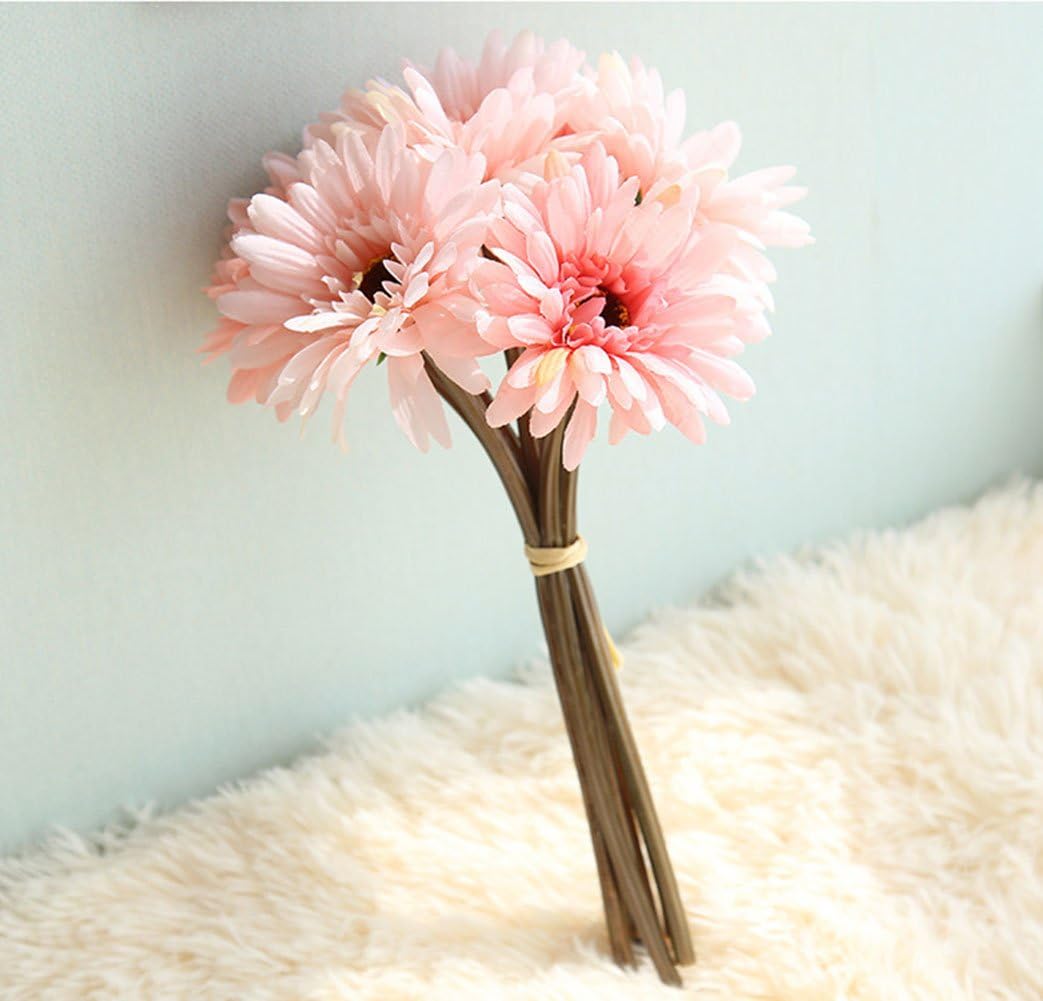 Artificial Gerbera Flower Artificial Daisy Flowers Bride Bridesmaid Holding Flowers 7 Stems Silk Daisies Flower Wedding Bouquet Living Room Office Party Garden DIY Decoration Pink