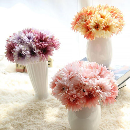 Artificial Gerbera Flower Artificial Daisy Flowers Bride Bridesmaid Holding Flowers 7 Stems Silk Daisies Flower Wedding Bouquet Living Room Office Party Garden DIY Decoration Pink