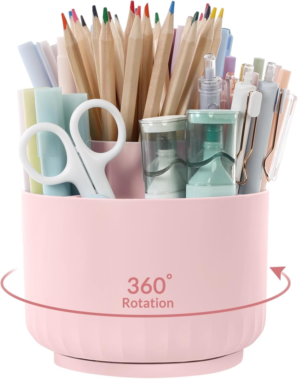 Makeup Organizer, Rotating Pencil Pen Holder for Desk, Dual-Purpose Desk Organizer for Cosmetics & Pens, Makeup Brush Holder with 5 Slots, Pencil Cup for Office, Home