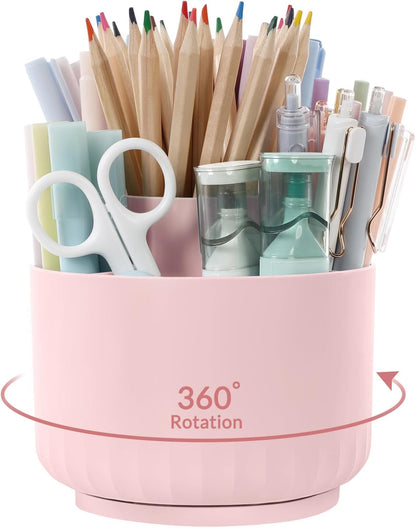 Makeup Organizer, Rotating Pencil Pen Holder for Desk, Dual-Purpose Desk Organizer for Cosmetics & Pens, Makeup Brush Holder with 5 Slots, Pencil Cup for Office, Home