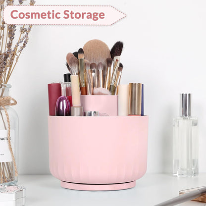Makeup Organizer, Rotating Pencil Pen Holder for Desk, Dual-Purpose Desk Organizer for Cosmetics & Pens, Makeup Brush Holder with 5 Slots, Pencil Cup for Office, Home