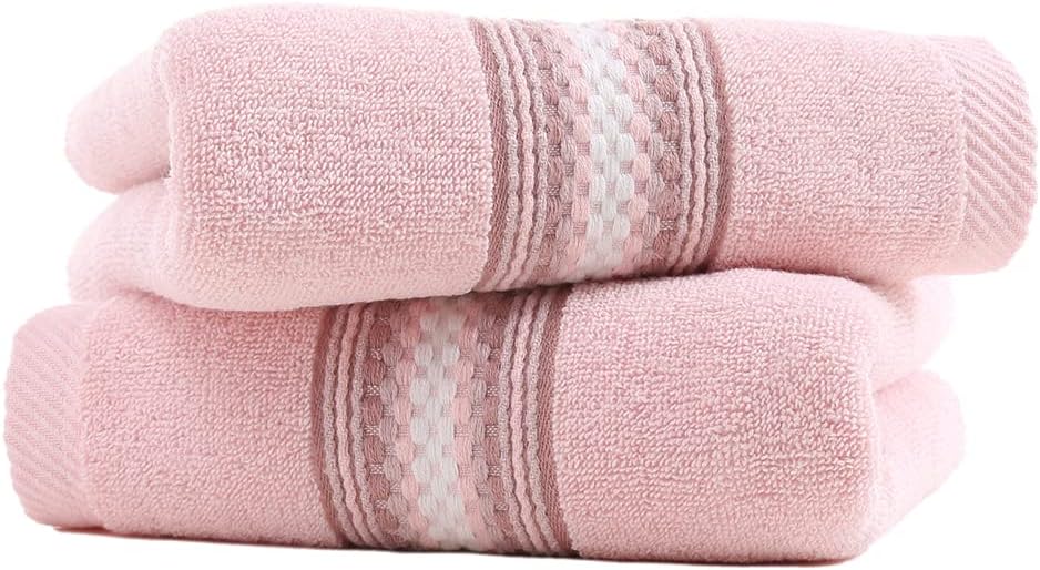 Pink Hand Towels 100% Cotton Soft Absorbent Summer Decorative Textured Striped Decorative Hand Towel for Bathroom 13 x 29 Inch, 2 Pieces