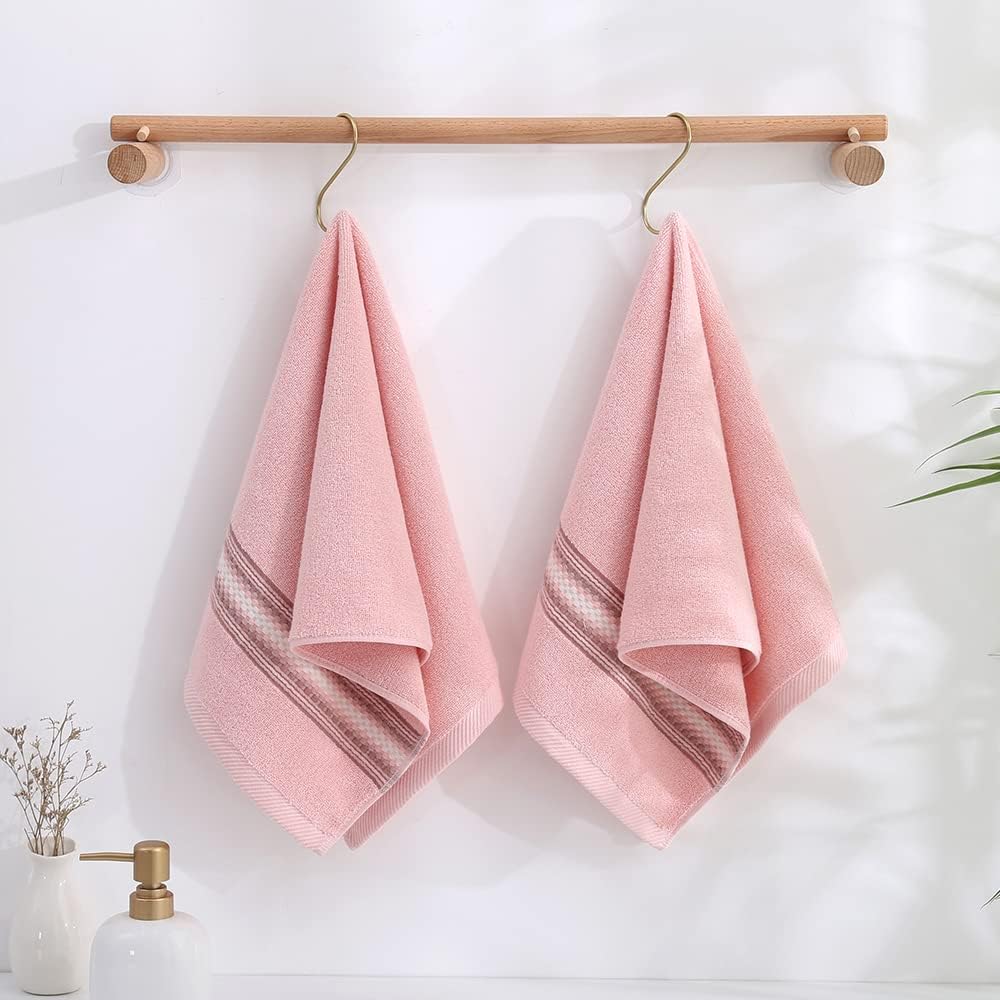 Pink Hand Towels 100% Cotton Soft Absorbent Summer Decorative Textured Striped Decorative Hand Towel for Bathroom 13 x 29 Inch, 2 Pieces