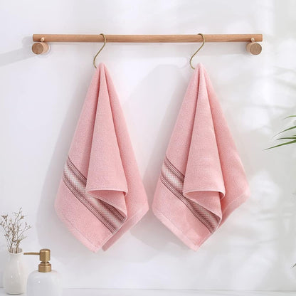 Pink Hand Towels 100% Cotton Soft Absorbent Summer Decorative Textured Striped Decorative Hand Towel for Bathroom 13 x 29 Inch, 2 Pieces