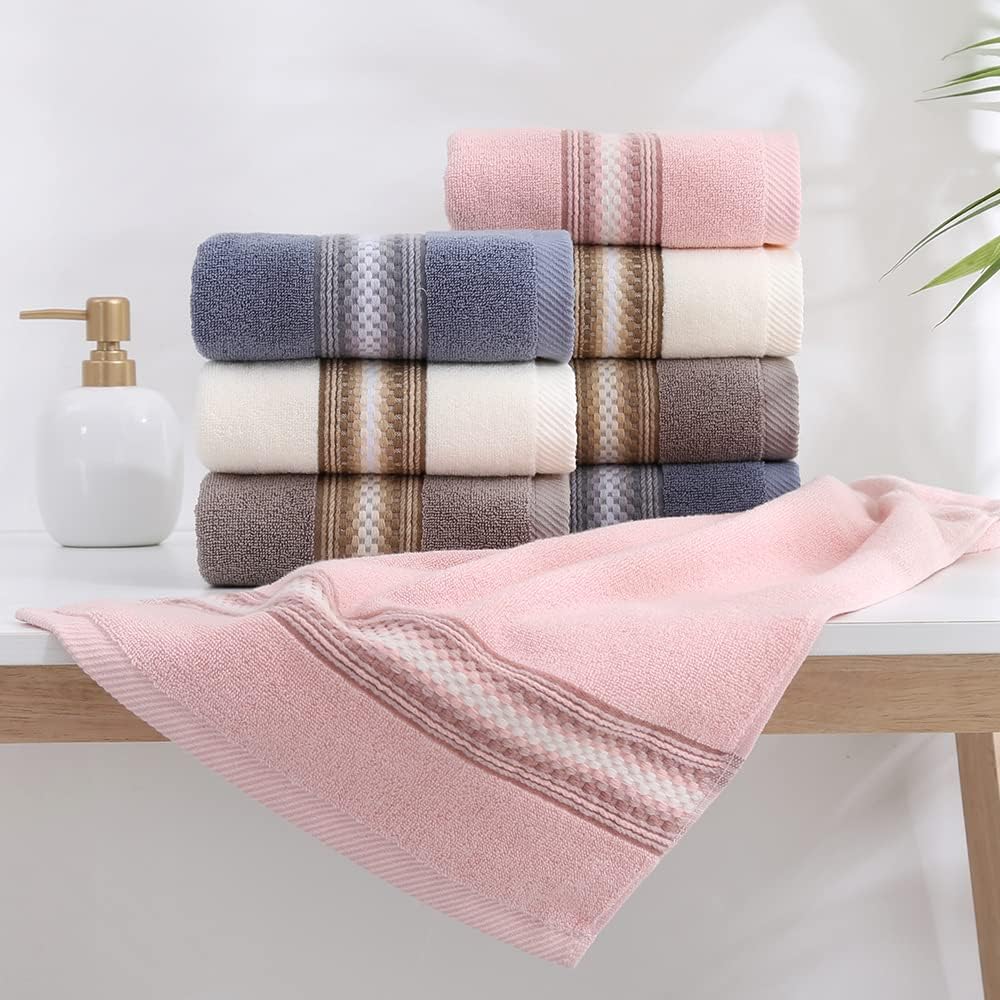 Pink Hand Towels 100% Cotton Soft Absorbent Summer Decorative Textured Striped Decorative Hand Towel for Bathroom 13 x 29 Inch, 2 Pieces