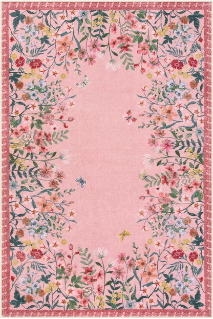 5x7 Washable Area Rug, Pink Floral Rug for Living Room, Cute Boho Rug for Girls Bedroom, Non Slip Soft Nursery Carpet, Farmhouse Kids Room Decor (5x7 Pink)