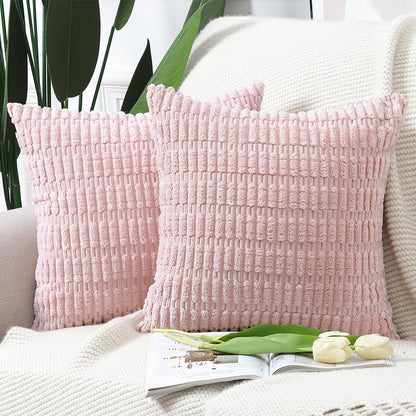 Pack of 2 Boho Striped Corduroy Throw Pillow Covers 20x20 Inch Light Pink Soft Decorative Cushion Cover for Sofa Bedroom Pillow Shell