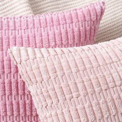 Pack of 2 Boho Striped Corduroy Throw Pillow Covers 20x20 Inch Light Pink Soft Decorative Cushion Cover for Sofa Bedroom Pillow Shell