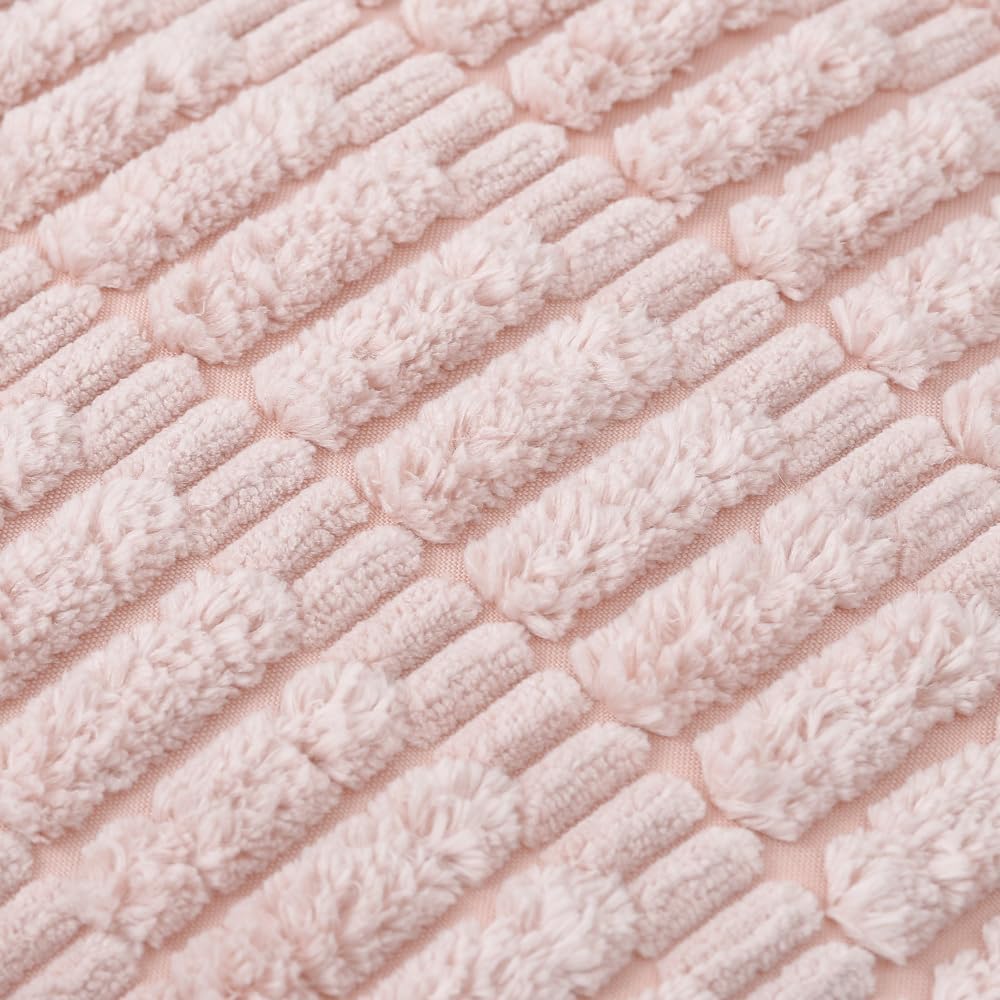 Pack of 2 Boho Striped Corduroy Throw Pillow Covers 20x20 Inch Light Pink Soft Decorative Cushion Cover for Sofa Bedroom Pillow Shell