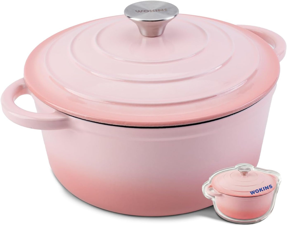4-QT Enameled Cast Iron Round Dutch Oven With Lid,Oven safe,Pink