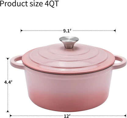 4-QT Enameled Cast Iron Round Dutch Oven With Lid,Oven safe,Pink