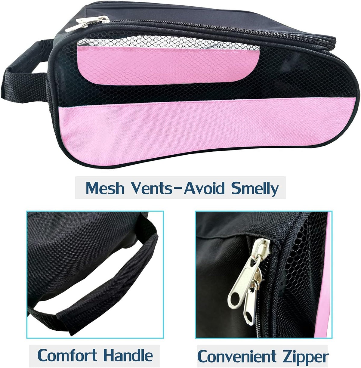 Golf Shoe Bag Men/Women Outdoor Zippered Carrier Bags Light Pink