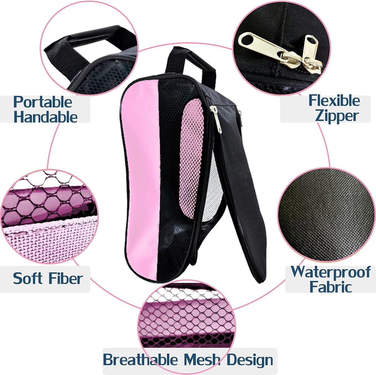 Golf Shoe Bag Men/Women Outdoor Zippered Carrier Bags Light Pink