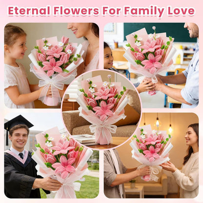 600 PCS Pipe Cleaners Craft, 6 Colors Pipe Cleaner Bulk Flower Kit, Chenille Stems Bulk with Floral Wires, Gardening Tape, Stamen, Wrapping Paper & Ribbon, DIY Art and Craft Supplies - Pink Gradient