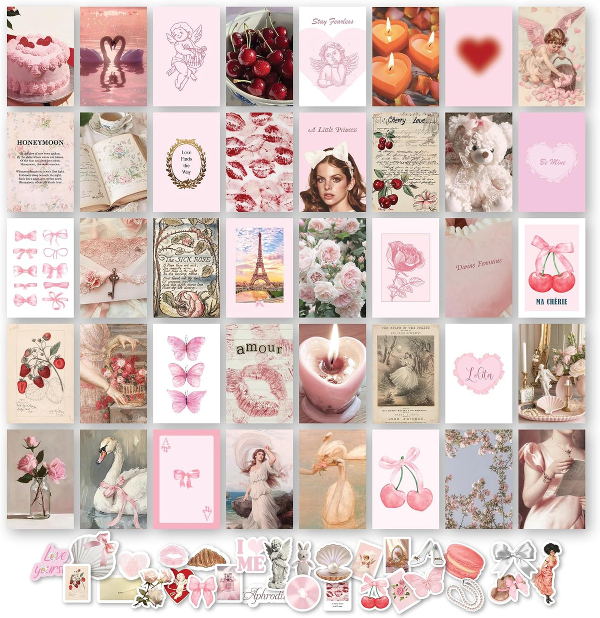 Pink Coquette Wall Collage Kit, 40Pcs 4x6 Aesthetic Poster, Teen Room Decor