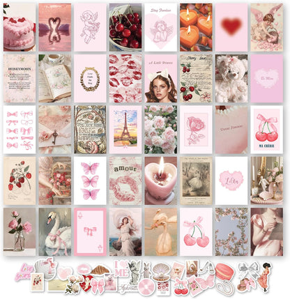 Pink Coquette Wall Collage Kit, 40Pcs 4x6 Aesthetic Poster, Teen Room Decor