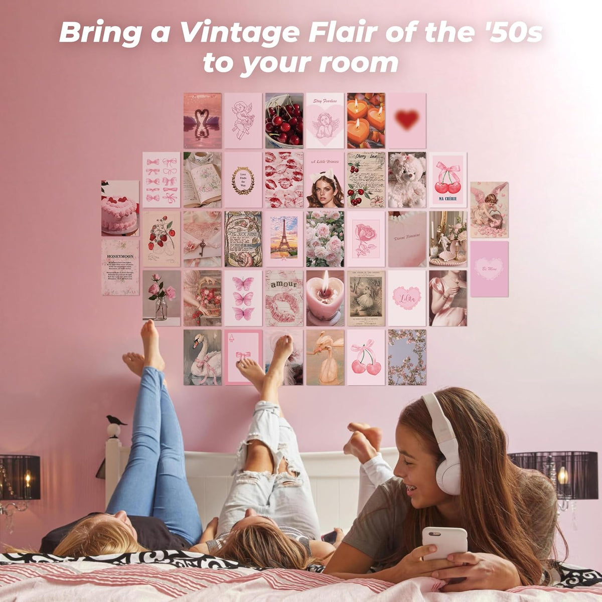 Pink Coquette Wall Collage Kit, 40Pcs 4x6 Aesthetic Poster, Teen Room Decor