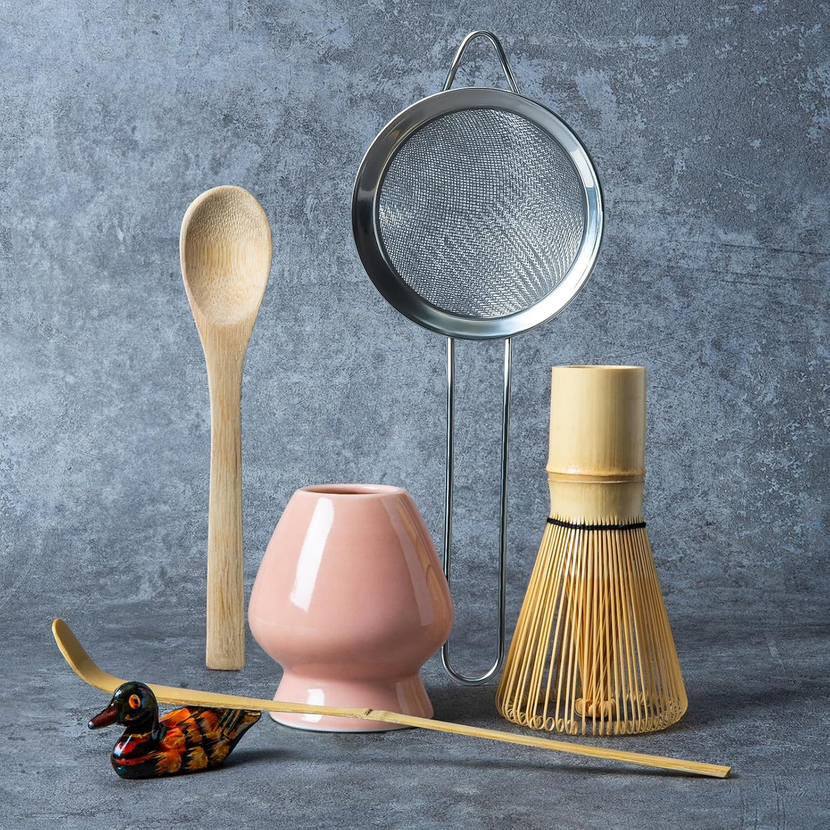 Matcha Whisk Set Pink, Matcha Making Kit Whisk (Chasen Holder), Ceramic Whisk Holder, Bamboo Scoop, Powder Starter Sifter, Spoon Japanese Tea Tools For Ceremony Gift